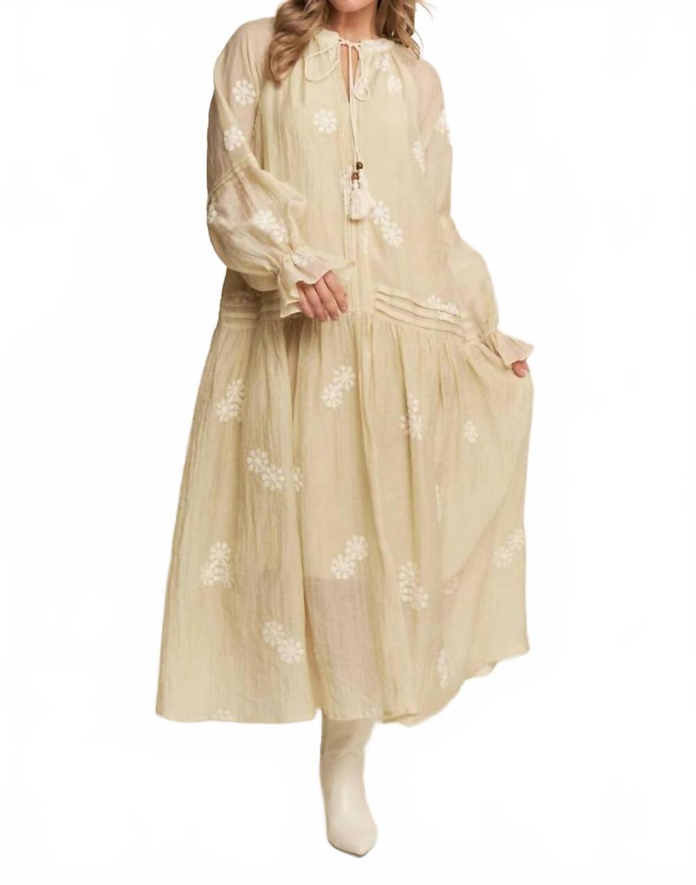 NEW J ANNA the aveline embroidered maxi dress in beige